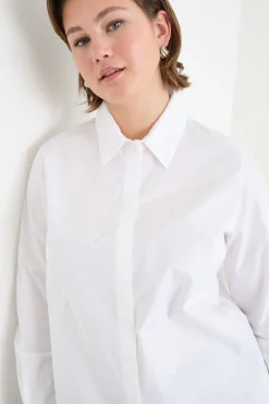 Camicia con bottoni rivestiti - Bianco