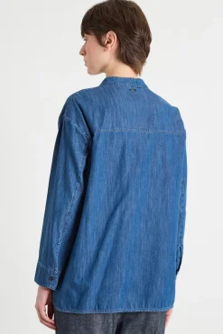 Camicia con colletto alla coreana - Blu