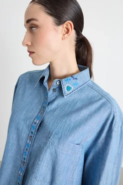 Camicia con colletto ricamato - Azzurro