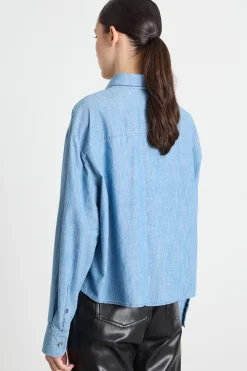 Camicia con colletto ricamato - Azzurro