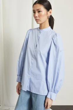 Camicia con collo alla coreana - Azzurro Bianco