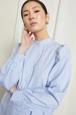 Camicia con collo alla coreana - Azzurro Bianco