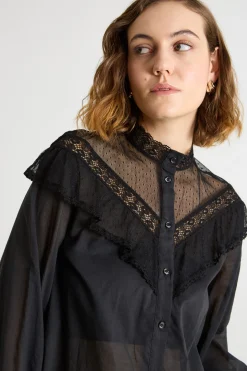 Camicia con inserti effetto see-through - Nero