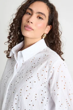 Camicia con inserti sangallo - Bianco