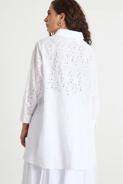 Camicia con inserti sangallo - Bianco