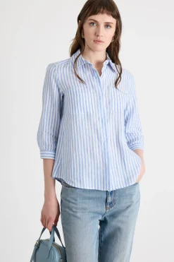 Camicia con manica a tre quarti - Bianco Azzurro