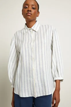 Camicia con maniche a palloncino - Bianco Blu