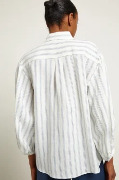 Camicia con maniche a palloncino - Bianco Blu