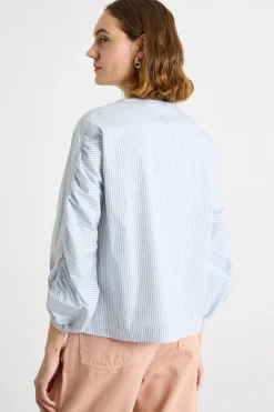 Camicia con maniche arricciate - Azzurro Bianco