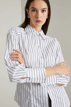 Camicia con motivo arricciato - Bianco Blu