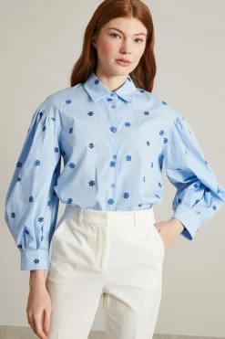 Camicia con ricami - Celeste