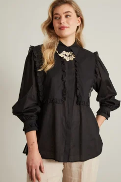 Camicia con ruches - Nero