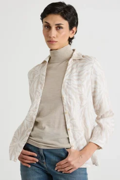 Camicia con scollo a V - Beige Bianco