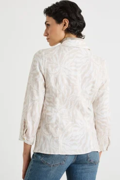 Camicia con scollo a V - Beige Bianco