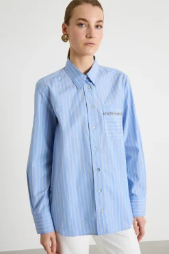 Camicia con taschino ricamato - Azzurro
