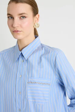 Camicia con taschino ricamato - Azzurro