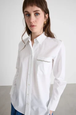 Camicia con taschino ricamato - Bianco