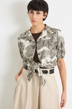 Camicia corta con nodo sul fondo - Bianco Nero
