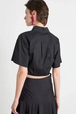 Camicia crop con arriccio - Nero