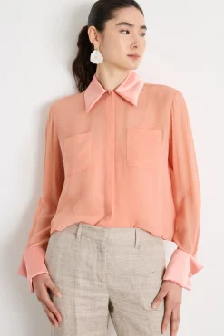 Camicia crop in georgette - Rosa