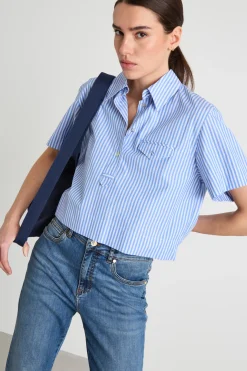 Camicia crop in popeline - Azzurro Bianco
