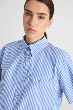 Camicia crop in popeline - Azzurro Bianco