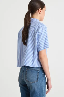 Camicia crop in popeline - Azzurro Bianco