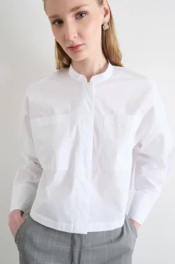 Camicia crop in popeline - Bianco