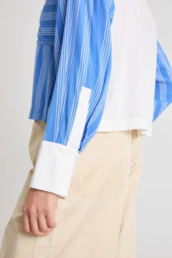 Camicia crop in popeline - Blu Bianco