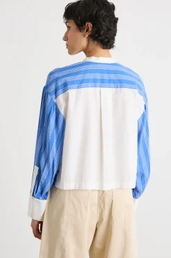 Camicia crop in popeline - Blu Bianco