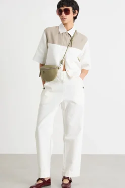 Camicia crop in tela - Bianco