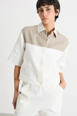 Camicia crop in tela - Bianco
