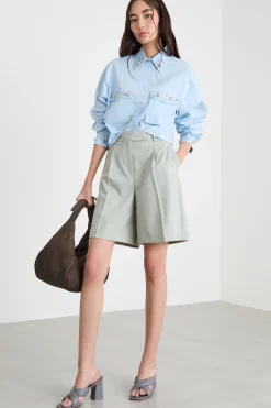 Camicia cropped con strass - Azzurro