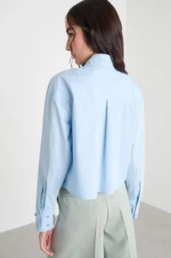 Camicia cropped con strass - Azzurro