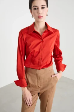 Camicia dritta con polsini alti - Rosso