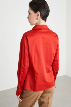 Camicia dritta con polsini alti - Rosso
