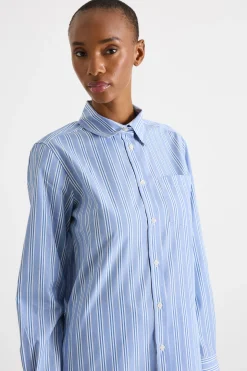 Camicia dritta in popeline - Azzurro
