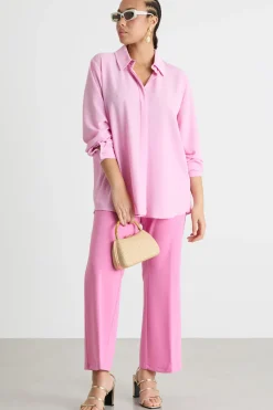 Camicia fluida con fondo arrotondato - Rosa