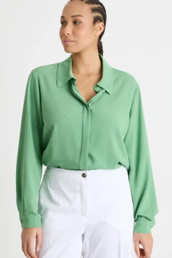 Camicia fluida con fondo arrotondato - Verde
