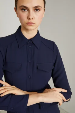 Camicia fluida in crépe - Blu