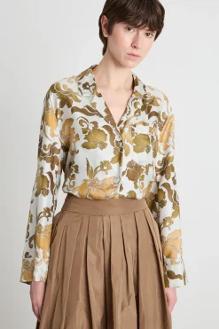 Camicia fluida in twill stampata - Giallo Bianco
