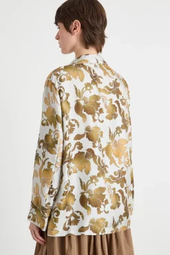 Camicia fluida in twill stampata - Giallo Bianco