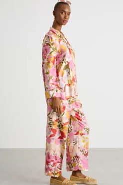 Camicia fluida in twill stampata - Rosa Giallo