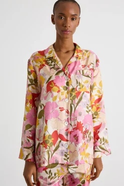 Camicia fluida in twill stampata - Rosa Giallo
