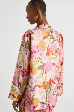 Camicia fluida in twill stampata - Rosa Giallo