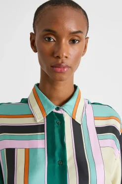 Camicia fluida in twill - Verde Rosa Nero