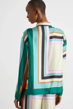 Camicia fluida in twill - Verde Rosa Nero