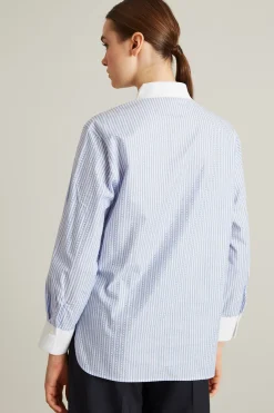 Camicia in bastonetto con strass - Azzurro Bianco