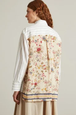 Camicia in cotone e seta - Bianco Beige