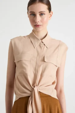 Camicia in crepe con nodo - Beige